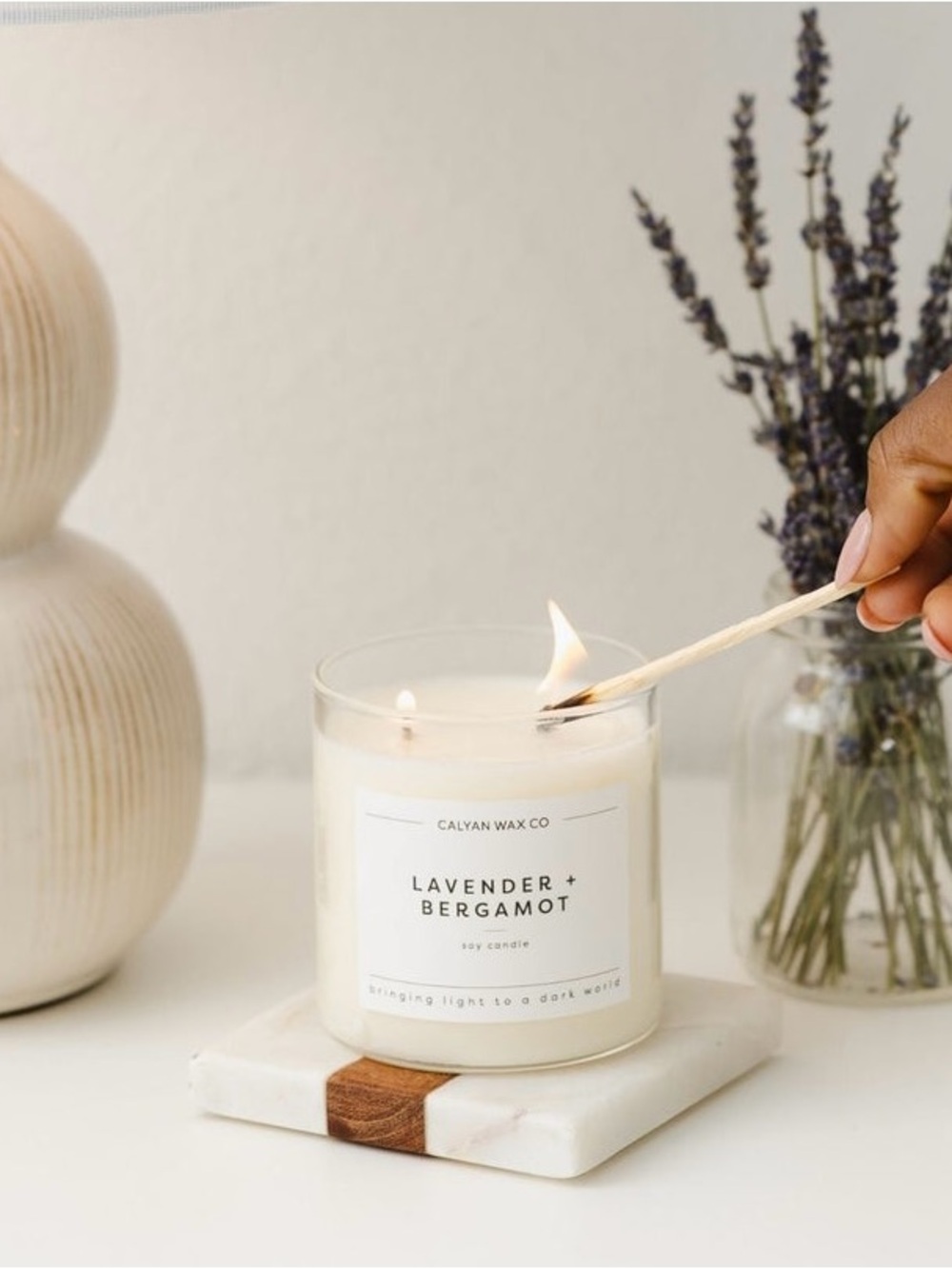 Calyan Wax Co. - Lavender + Bergamot Glass | Soy Candle - 8.8-ounce - NEW